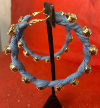 Load image into Gallery viewer, Denim &amp; rhinestone hoops
