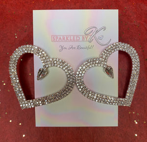 Rhinestone heart earrings (silver)