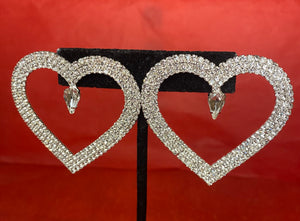 Rhinestone heart earrings (silver)