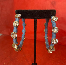 Load image into Gallery viewer, Denim &amp; rhinestone hoops
