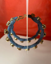 Load image into Gallery viewer, Denim &amp; rhinestone hoops
