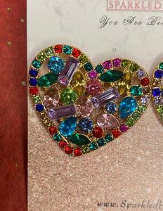 Cute multi color gem heart studs