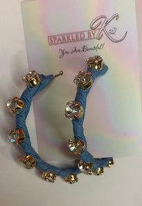 Denim & rhinestone hoops