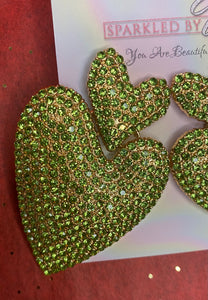 Green Rhinestone Love on Top Earrings