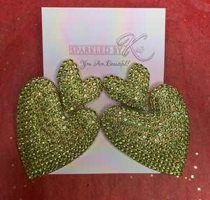 Green Rhinestone Love on Top Earrings