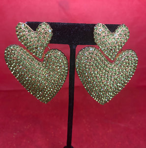 Green Rhinestone Love on Top Earrings