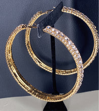 Load image into Gallery viewer, Oversized gold &amp; rhinestone hoops
