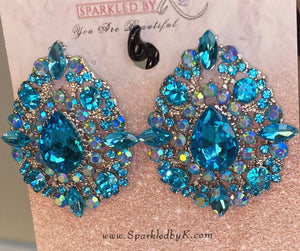 Turquoise Blue Rhinestone Tear drop Studs