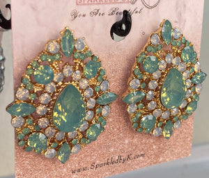 Mint Green Rhinestone Tear drop Earrings