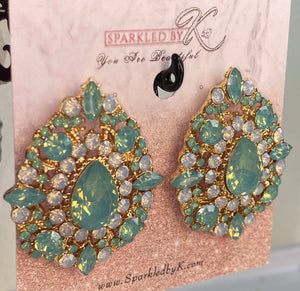 Mint Green Rhinestone Tear drop Earrings