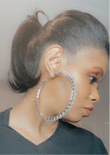 Load image into Gallery viewer, Oversized Silver Rhinestone hoops
