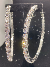 Load image into Gallery viewer, Oversized Silver Rhinestone hoops
