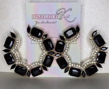 Load image into Gallery viewer, Black &amp; rhinestone hoops
