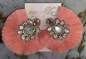 Salmon & rhinestone earrings