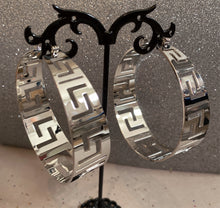 Load image into Gallery viewer, Silver Greek Key hoops
