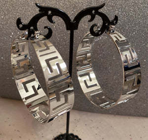 Silver Greek Key hoops