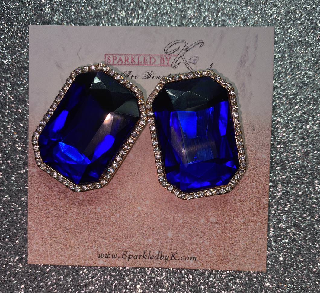 Square Navy Crystal Stud