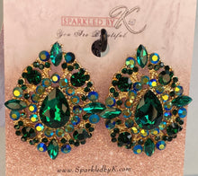 Load image into Gallery viewer, Green Rhinestone Tear drop Earrings
