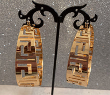 Load image into Gallery viewer, Gold Greek Key hoops
