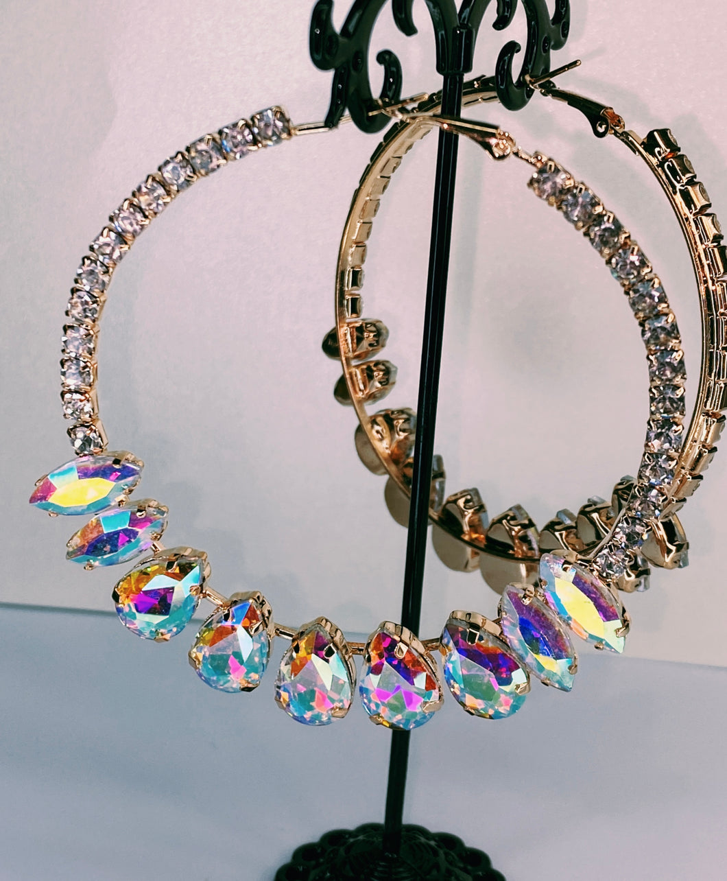 Iridescent & Rhinestone hoops