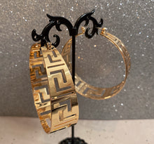 Load image into Gallery viewer, Gold Greek Key hoops
