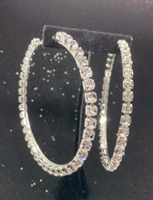 Load image into Gallery viewer, Oversized Silver Rhinestone hoops
