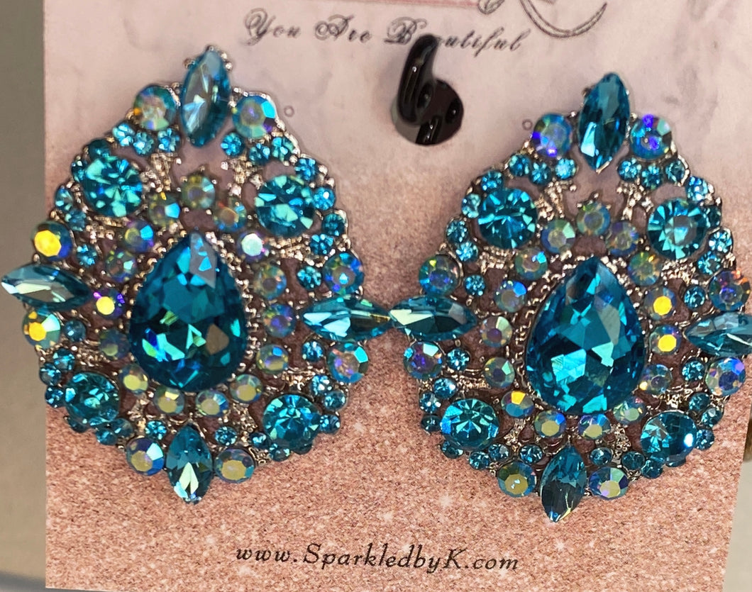 Turquoise Blue Rhinestone Tear drop Studs