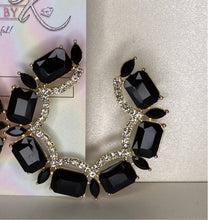 Load image into Gallery viewer, Black &amp; rhinestone hoops
