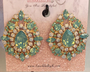 Mint Green Rhinestone Tear drop Earrings