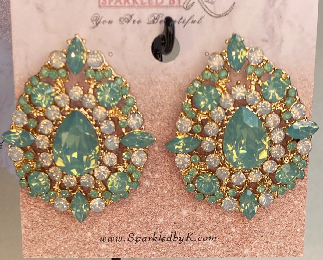 Mint Green Rhinestone Tear drop Earrings